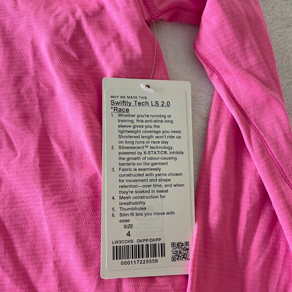 NWT Lululemon Swiftly Tech Long Sleeve Race Length T-Shirt Bright Pink - Picture 5 of 7